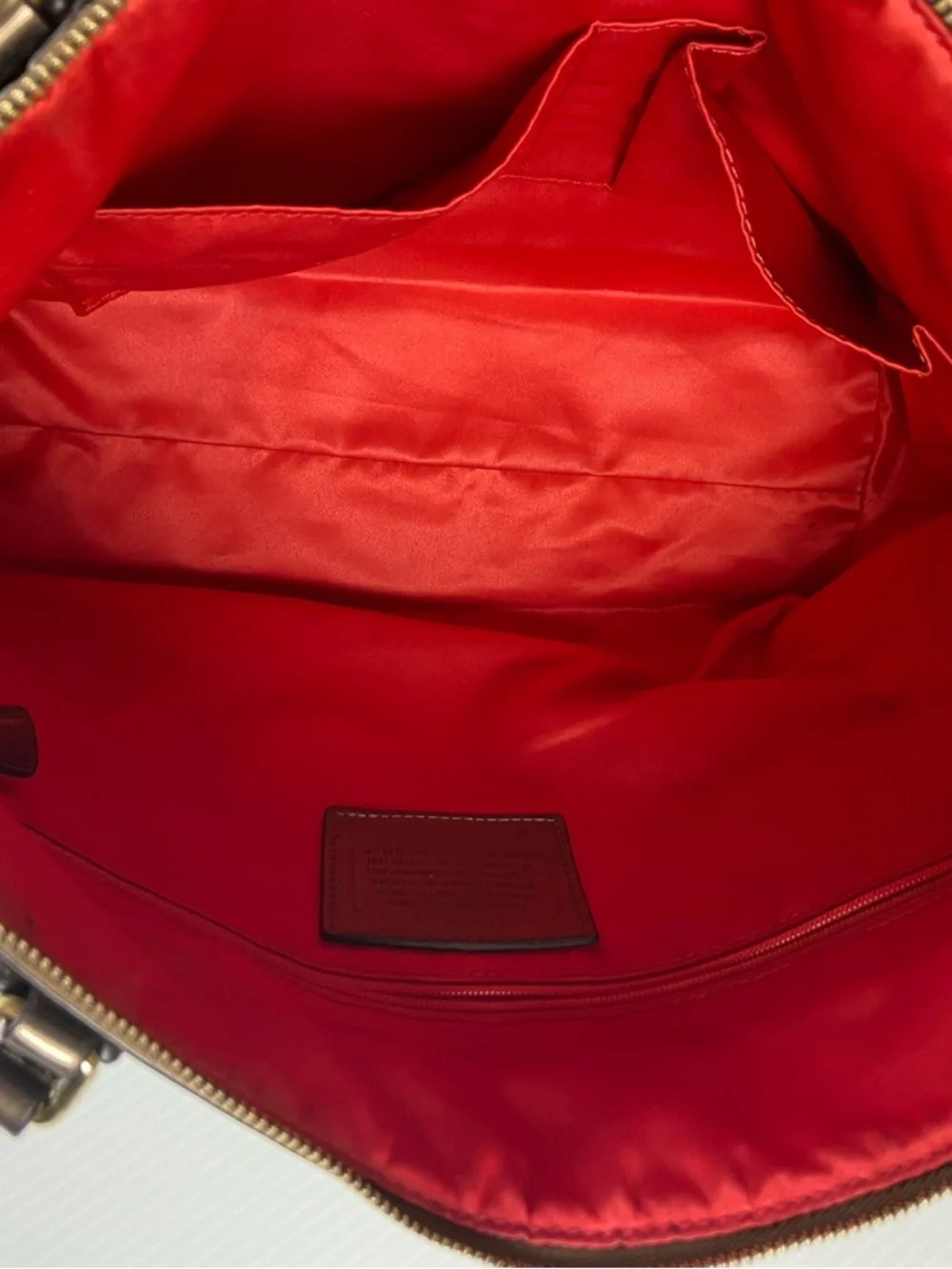 Coach Polka Dot Stripe Tote Satin Scarf Print Leather Trim Red Lining Rare - Picture 10 of 16